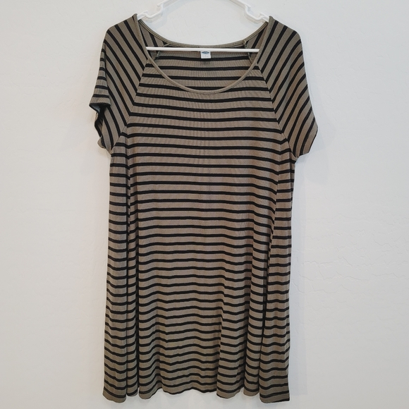 Old Navy Olive Green & Black Short Sleeve Striped Dress Women's Size Large - Picture 11 of 11